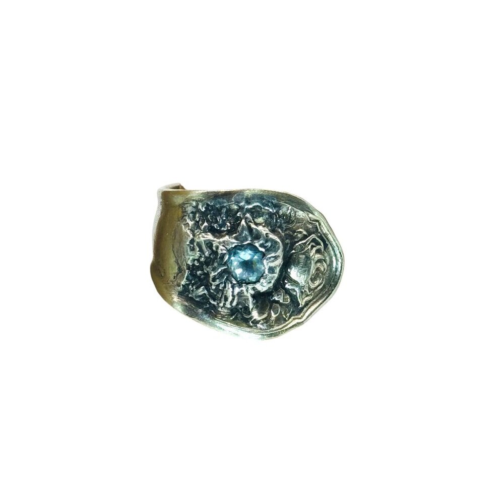Vintage Spoon Ring With Aquamarine & Artisan Boho Metalwork Size 8 - Picture 6 of 17
